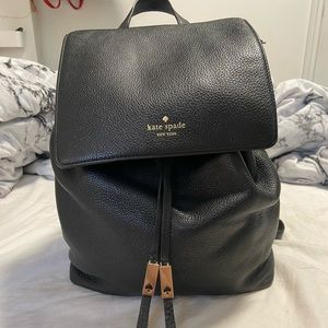 Kate Spade Black Leather Backpack with Drawstring